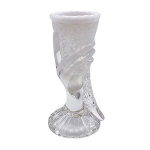 Vintage Fenton daisy and button white opalescent hand cornucopia bud vase